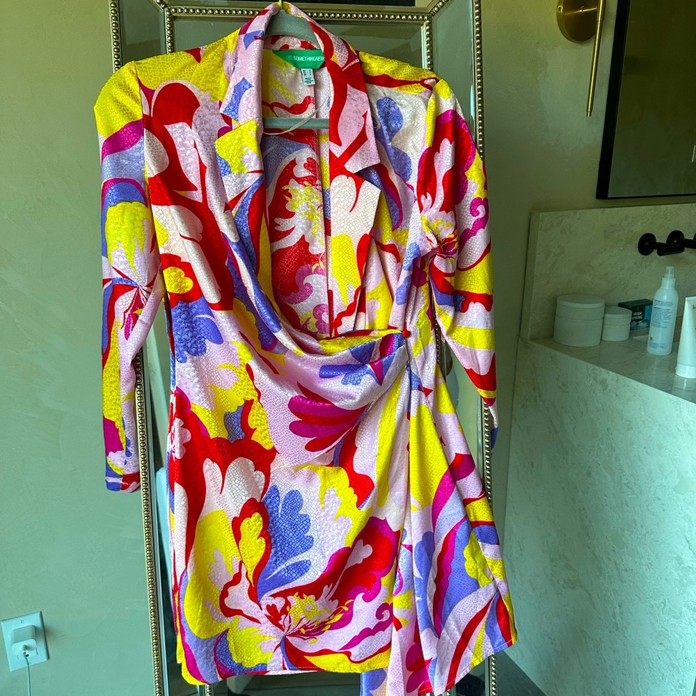 Something New colorful bright spring short mini Wrap Dress